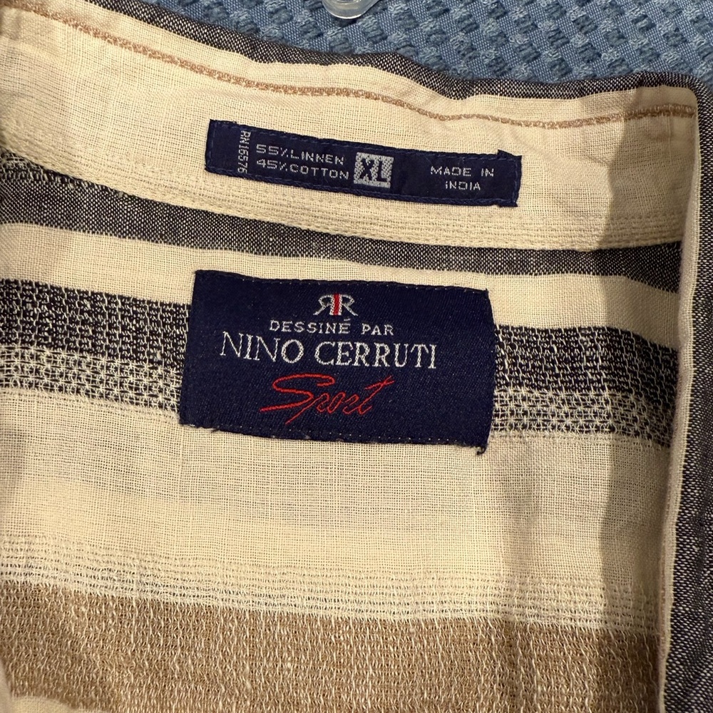 Nino Cerruti Men's Casual Button Down Shirt - Cream and Brown
